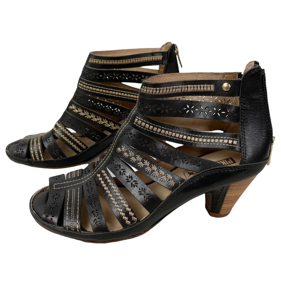 Pikolinos Black Java Gladiator Style Embroidered Leather Sandals Size 36 - Picture 2 of 11
